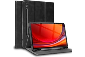 Gexmil Leder Hülle für Samsung Galaxy Tab S9 11 Zoll, S10 FE/S9 FE 10.9",mit Stylus Halter,Automatischer Schlaf/Aufwachen,Smart Folio Echtes Leder Hülle Einstellbarer Ständer,Schwarz