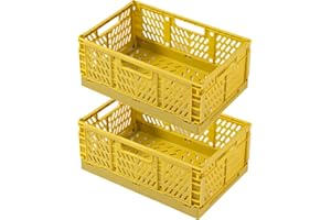 EURXLQ 2Pcs Caja Plegable Plastico Cajas Organizadoras Caja de Almacenamiento Portátil Adecuado para Oficinas, Cocinas, Baños, Habitaciones Almacenaje Plegables de Plástico (Amarillo, 43×29×17 cm)