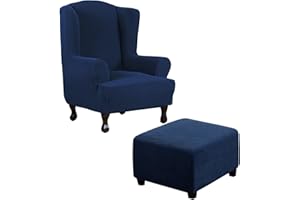 Thdsubb Ohrensessel Überzug Sesselbezug Sessel Sessel-Überwürfe Tiger Stuhlbezug Ottomane Schonbezug Hockerüberzug Husse Für Fußhocker (Dunkelblau,Ohrensessel+Quadrat M)