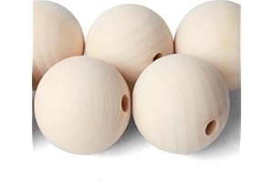 ‎SOSMAR SOSMAR 6 Stück 60mm Super Große Holzperlen natur Holzkugeln mit Loch 10mm für Bastelarbeiten, DIY Handwerk, Dekor etc.