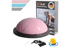 DH FitLife Balansboll Φ60x22cm Halkfri Belastning 200 kg | Motståndsband och Pump Ingår|Halv Balansboll|Helkroppsträning|Halkfri Yta