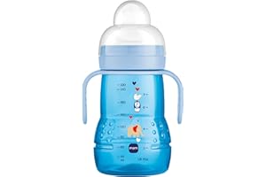 MAM Trainer+ (220 ml), Trinklernflasche für den Übergang zum Becher, Trinklernbecher mit tropffreiem Sauger, Trinkschnabel & Haltegriff, 4+ Monate, Elefant
