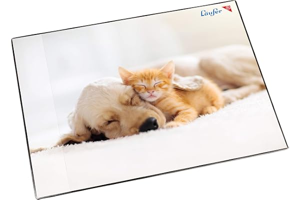 Läufer 46657 sous-main avec motif chien et chat, 40x53 cm, sous-main antidérapant pour des enfants avec une poche de côté transparente