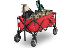 Outvita Chariot de Plage Pliable pour Extérieur Camping、Jardin | Capacité 100 kg | Poignée Réglable, Chariot de Transport à roulettes Tout Terrain - Rouge