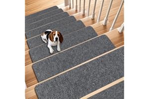 Aucuda 15PCS Anti-Slip Stair Treads, 76x20 cm Stairs Runner Carpet Treads for Wooden Steps, Indoor Soundproof Step Protectors Cover Mats with Reusable Adhesive, Stair Mat Pads for Kids, Elders, Pets.
