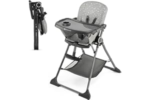Kinderkraft FOLDEE Trona Bebé, ergonómica, cómoda, reclinable, plegable, con altura ajustable, reposapiés, bandeja doble desmontable, para niños pequeños, de 6 meses a 3 años, Gris