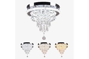 FRIXCHUR 11.8'' Modern Crystal Chandelier Crystal Ceiling Light Fixtures LED Flush Mount Chandeliers for Bedrooms Dining Room Hallway (3 Light Color) (MC300)