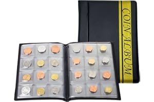 Lajiakoy Coin Sleeves, Coin Scrapbook with 12 Grids/Page, 10 Sheets, Suitable for Coins, Tokens, Medallions, Badges etc. (Black)