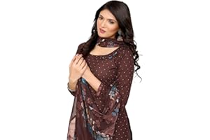 Yashika Bedrucktes Kleid für Damen – Ungenähter Kreppstoff, Kurti, Hose & Dupatta-Set (AZ-YS-P4-COFFEE FLOWER), Kaffee, Einheitsgröße