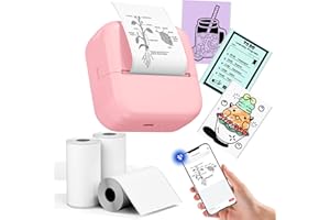 LabelCenter Mini Sticker Printer for Smartphone – Bluetooth M02L Thermal Printer 203DPI, Includes 3 Paper Rolls for Study, Notes, Photos, Gifts, Anatomy Diagrams, Pink