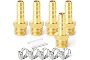 ERGAOBOY 5 Piezas 12mm OD Barb a 3/8 "Macho BSP Conectores, Manguera de latón Barb Accesorios de compresión