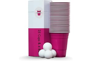 RedCupShop® Bierpong Becher Set | 25 Pink Cups & 4 Bälle | Spülmaschinenfest & Wiederverwendbar | 473ml/16oz pinke Partybecher