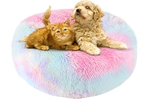 jiuzcare Cuccia per gatti 50 x 50 cm, per cani di piccola taglia e gatti, rotonda, a ciambella, in peluche, lavabile, soffice, cuscino per cani, colorato