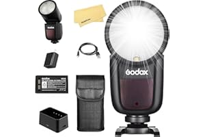 Godox V1-C Round Head Camera Flash for Canon Flash Speedlight Speedlite Light,76Ws 2.4G TTL1/8000 HSS,480 Full Power Shots,1.5s Recycle Time,2600mAh Li-ion Battery,10 Levels LED Modeling Lamp