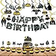 Festiko® Superhero Birthday Party Supplies for Kids (38 Pcs), Dark Theme Superhero Party Decorations, Birthday Decorations Combo Happy Birthday Banner, Hanging Swirls, Cake Topper,Cup Cake Toppers