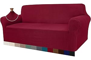 Granbest, copridivano Elasticizzato ad Alta Elasticità, Moderno Jacquard, copridivano Elastico per Soggiorno, Protezione per Cani e Animali Domestici (3 posti, Rosso Vino)