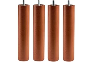 Miroytengo Juego de 4 Patas Cilindricas 25 cm para Somier o Base Tapizada con Rosca y Sistema Antiruido de Madera en Color Cerezo 25 cm