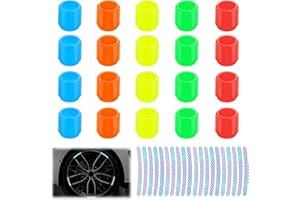 Irikdescia® 20 sztuk nasadek na wentyle do opon samochodowych, 20 kolorów pryzmatów, odblaskowe naklejki fluorescencyjne, nakładki na wentyle samochodowe, świecące pokrywki na wentyle (wielokolorowe)