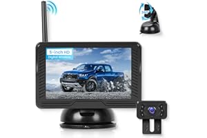VECHTEL Telecamera Posteriore senza Fili con Schermo HD IPS da 5 Pollici, Segnale Wireless Stabile, Facile da Installare, Impermeabile IP69, Visione NotturnaLinee, Guida DIY, Staffa Rimovibile