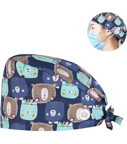 RDNKVB Bonnet Turban Bouffant Réglable - Couvre-Cheveux En Coton Avec Boutons Pour Masque - Unisexe