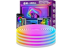 NUERPO 6m Led Neon Strip Lights,Flexible Led Rope Lights,IP65 Outdoor RGB Neon String Lighting,Control with App/Remote,Multiple Modes,Music Sync Gaming Strip Light for Bedroom Indoor