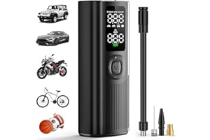 ADUARJO Compressore Aria Portatile, Mini Portable Electric Air Compressor 150PSI Schermo LCD Digitale e Torcia LED Pompa Elettrica per Bicicletta Auto Moto Monopattino Akku Luftpumpe für Fahrrad