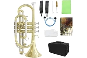 FUNFANG Cornetta, strumento professionale in ottone piatto in Sib con custodia per il trasporto guanti panno di pulizia spazzole