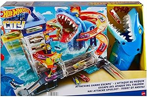 Hot Wheels City Hai-Angriff Spielset, mit 1 Auto, Track mit Erzfeind, mit Anderen Sets kombinierbar, Spielzeug für Kinder ab 4 Jahren
