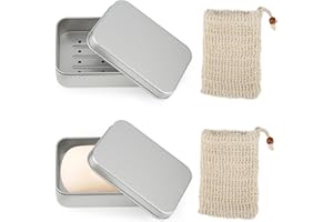 AUBESS 2 x mydelniczka z aluminium, z 2 żółtymi siatkami na mydło, puszka na mydło w kolorze żółtym konopnym, do wszystkich stałych mydeł i szamponów