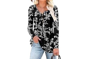 Aodemo Women's 2023 Fall Henley V Neck Button Up Tunic Ladies Tops Flowy Long Sleeve T-Shirts Ladies Blouse