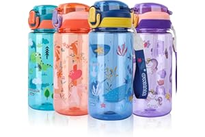 SENBSLAN Kids Water Bottles With Straw,600ml Drinks Bottle for School,Leakproof Children's Bottle BPA free Tritan Sport Bottle for Girls Boys (Blue-Whale)