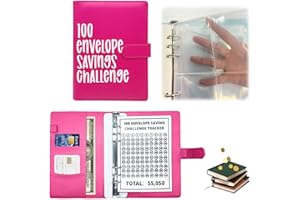 XQMMGO 100 sobres para ahorrar dinero, libro de ahorro de dinero, carpeta A5 con sobres y 25 tarjetas, para parejas, oficinas, hogar, escuela (rojo)