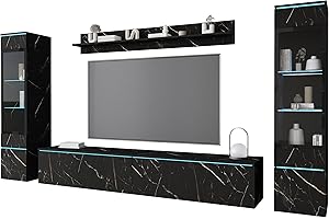 Muebles Slavic Set di mobili da soggiorno, set di mobili TV, 4 pezzi, mobili moderni per soggiorno, armadietto da parete, mobili soggiorno (San Sebastian, senza LED)