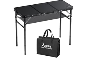 Anbte Tavolo Pieghevole da Campeggio,88 * 40 * 69 Portatile Caffè Tavoli in Alluminio per Giardino,3 Regolabile In Altezza per Picnic/Barbecue/Spiaggia/Cucina/Balcone-Nero