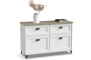 Muebles Pitarch | Aparador Salón Comedor, Buffet, Mueble Auxiliar Vintage, 2 Puertas y 2 Cajones, Blanco y Roble Cambrian, 80x120x47cm, Despensa, Cocina, Despacho, modelo Toscana