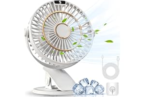 COZII Mini Ventilator, Clip Ventilator USB Ventilator Tischventilator Leise mit Akku, 5 Geschwindigkeiten 720° Drehung, 16cm Tragbarer Tischventilatoren für Zuhause, Büro, Outdoor, Reisen (Weiß)