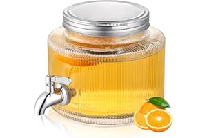 Getränkespender für Kühlschrank 2/3 Gallonen (2,5 l), ReaNea Getränkespender aus Glas mit langlebigem Edelstahlhahn, Zapfhahn, Saftglas mit Deckel, Einmachglas für zu Hause