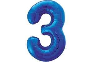 UNIQUE Blue Number 3 Shaped Large Foil Balloon (86cm) 1 Piece - Perfect for Birthday Parties and Special Events