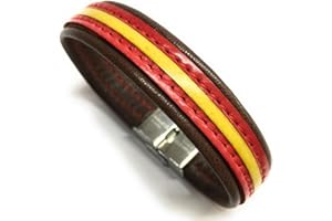 YOJAN PIEL | Pulsera De Cuero Bandera De España (Fabricada Artesanalmente) | Complementos de Moda Unisex para Hombres y Mujeres de Estilo Atemporal y Elegante | Regalos Originales y Exclusivos