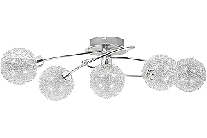 Trango 5-Flame Ceiling Light TG1002-58 Chrome Optic incl. 5X G9 LED Illuminant 3.000K Warm White Light Colour Bathroom Light, Corridor Light, Kitchen Light, Chandelier, Ceiling Spotlight