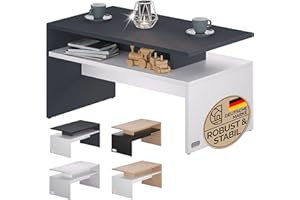 ‎CASARIA Casaria® Couchtisch Holz Weiß Grau mit Stauraum 95x55x50cm Kratzfest 50kg Belastbar Wohnzimmertisch Modern Beistelltisch Konsolentisch für Couch Sofa