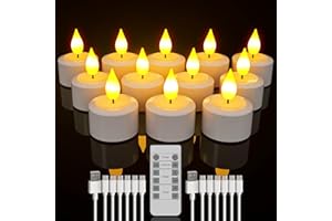 SoulBay Candele LED Ricaricabili con Telecomando, 12 pezzi Candele Tea Light Finte Luci LED Fiamma Oscillante Decorative Elettriche Tealight Effetto Reale per Casa Halloween Natale Decorazionini
