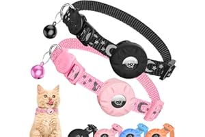 JARDILIFE 2-Pack Airtag Cat Collar, Refective Collar for Cat with Safety Buckle and Waterproof Air Tag Holder,Cat Airtag Collar, Compatible with Apple Airtag for Kittens and Puppies-Black&Pink