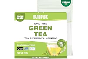 HANDPICK, Green Tea Bags - 100 Tea Bags | Gluten Free & 100% Pure Green Tea | Round Green Teabags, No Adhesive, No Bleach, No Strings | Brew Hot/Kombucha Tea or Cold Brew