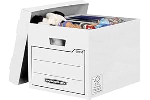 ‎BANKERS BOX Bankers Box Aufbewahrungskarton mit Deckel aus stabiler B-Flute Wellpappe, braun, für Haushaltsgegenstände, Spielzeug, Dokumente, 100% recycelt und recycelbar, Farbe: weiß, Pack mit 10 Stück