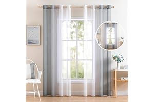 MIULEE Cortina Gradiente Horizontal Poliéster Translúcida Visillo Moderno Degradado con Ojales Plateados Gasa para Ventanas Habitación Dormitorio Cocina Sala de Estar 2 Piezas 140x245cm Gris