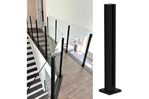 Cvter Poste Para Barandilla de Vidrio Negra: 100cm de Balaustrada de Cubierta de Vidrio Sin tapa con Ranuras para Cubiertas, Escalones, Balcón, Piscina, Jardín, Escaleras. Acero inoxidable