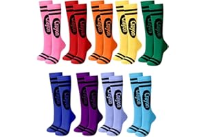 FS-PINGXIANG 9 Pairs Halloween Rainbow Crayon Socks, Funny Colorful Striped Thigh High Stockings, Christmas Costume Accessories Socks for Adult, Women, Teen, Groups