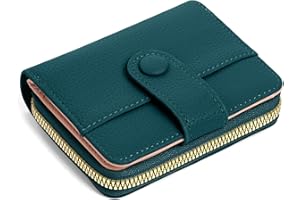 Adiwo Women's Leather Wallet, Purses for Women Genuine Leather, Zipper Coin Pocket with Multiple Compartments, Minimalist Small Ladies Purse, Excellent Credit Card Holder with ID Window, Dark Blue