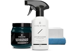 CREVIVE Leather Cleaner 250 ml & Leather Restorer Green 300 ml - Leather Colour Restorer - Leather Restorer for Sofas - Leather Balm Green